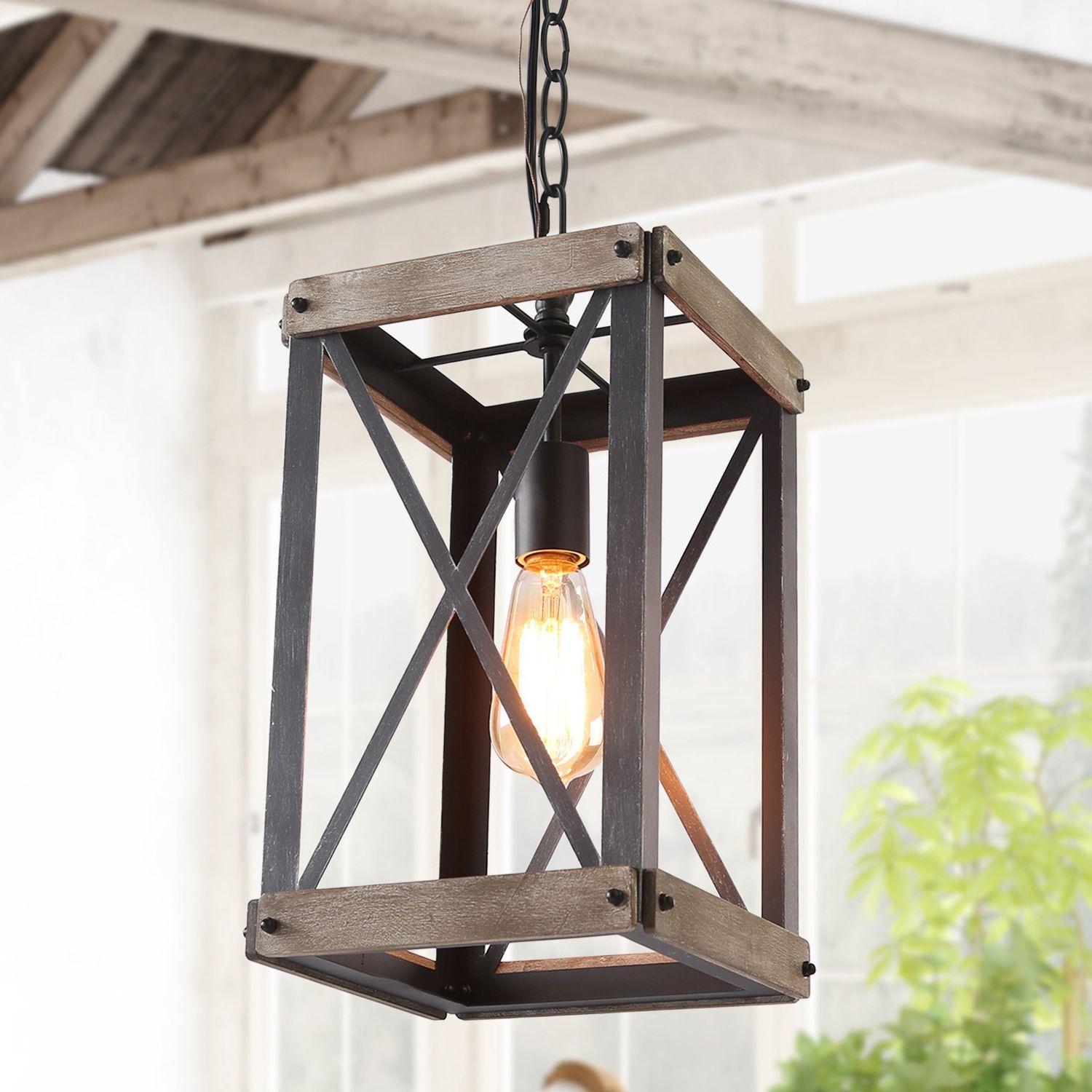 Black Lantern Chandeliers Within Popular Lnc Laius Solid Pine Wood And Matte Black Farmhouse Lantern Led Mini  Kitchen Island Light In The Pendant Lighting Department At Lowes (View 15 of 15)