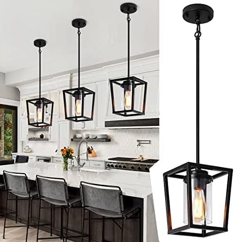 Black Pendant Light For Kitchen Island, 1 Light Farmhouse Industrial Lantern  Pendant Light For Hallway Foyer Dinning Room With Clear Glass Shade,  Adjustable Height – – Amazon Within Most Recently Released Black Lantern Chandeliers (View 11 of 15)