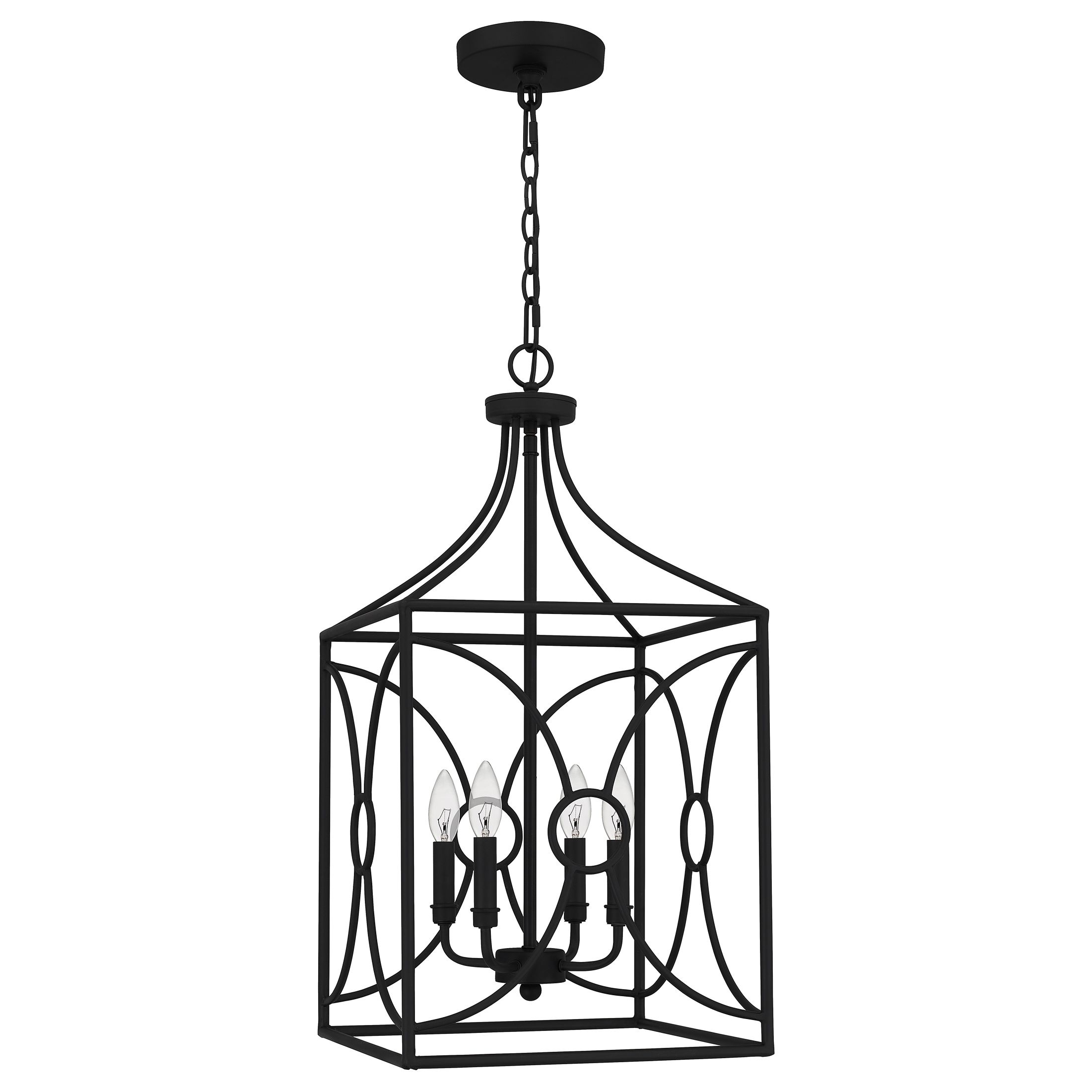 Black With White Lantern Chandeliers Regarding Most Current Quoizel Grenelle 4 Light Matte Black Traditional Lantern Pendant Light In  The Pendant Lighting Department At Lowes (View 14 of 15)