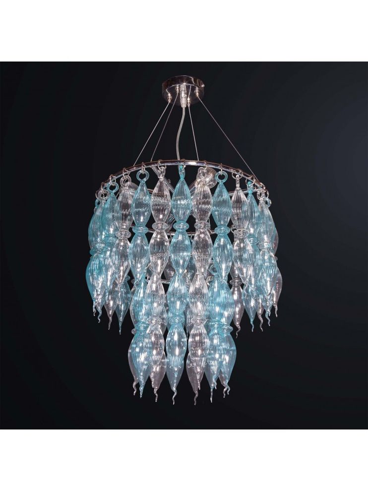 Blue Chandeliers Within Latest Modern Design Murano Glass Chandelier 5 Lights Bga 3057 S40 Trans Blue (View 5 of 15)