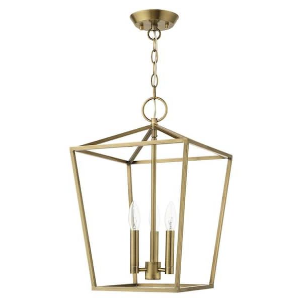 Brass Lantern Chandeliers In Most Popular Livex Lighting Devone 3 Light Antique Brass Convertible Pendant 49433 01 –  The Home Depot (View 9 of 15)