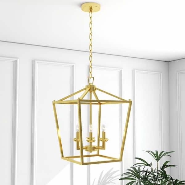 Brushed Champagne Lantern Chandeliers Inside Most Recent Uixe 6 Light Gold Square Lantern Pendant Light Ssidl50336sg – The Home Depot (View 15 of 15)