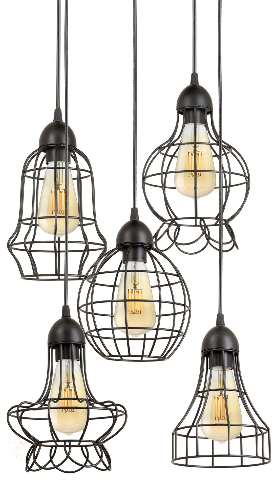 Cage Metal Shade Chandeliers Intended For Most Up To Date Kira Home Wyatt 15" 5 Light Cluster Pendant Chandelier + Wire Cage Metal  Shades, Customizable Height, Black – Walmart (View 14 of 15)