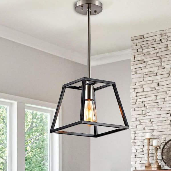 Cedar Hill 1 Light Black Mini Metal Pendant With Cage Shade Kitchen Island  Light 410306 – The Home Depot Pertaining To Current Cage Metal Shade Chandeliers (View 8 of 15)