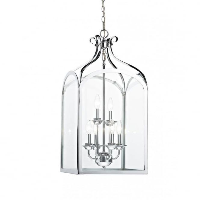 Chrome Hall Lantern, Large Square Lantern, Clear Glass, 6 Candle Lights Within Preferred Chrome Lantern Chandeliers (View 1 of 15)