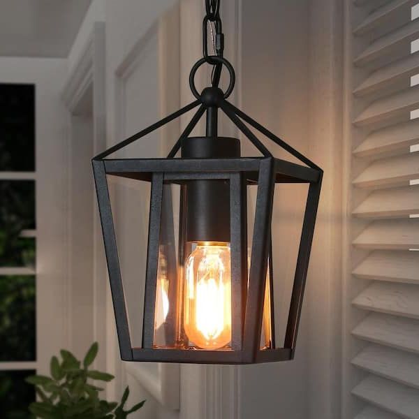 Clear Glass Shade Lantern Chandeliers In Widely Used Uolfin Modern Black Outdoor Pendant Light, Arie 1 Light Farmhouse Cage  Outdoor Lantern Pendant Light With Clear Glass Shade L7aanuhd243667n – The  Home Depot (View 4 of 15)