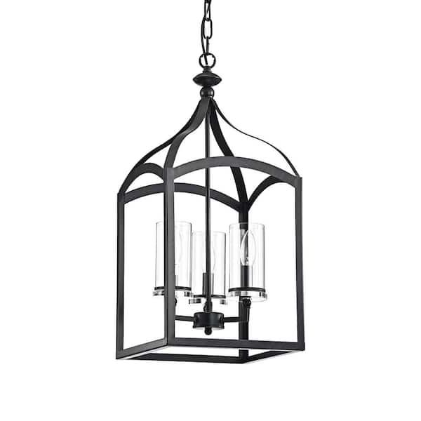 Clear Glass Shade Lantern Chandeliers Pertaining To Recent Edvivi Renzo Traditional 3 Light Antique Black Lantern Pendant With Clear  Glass Shades Epl117bk – The Home Depot (View 2 of 15)