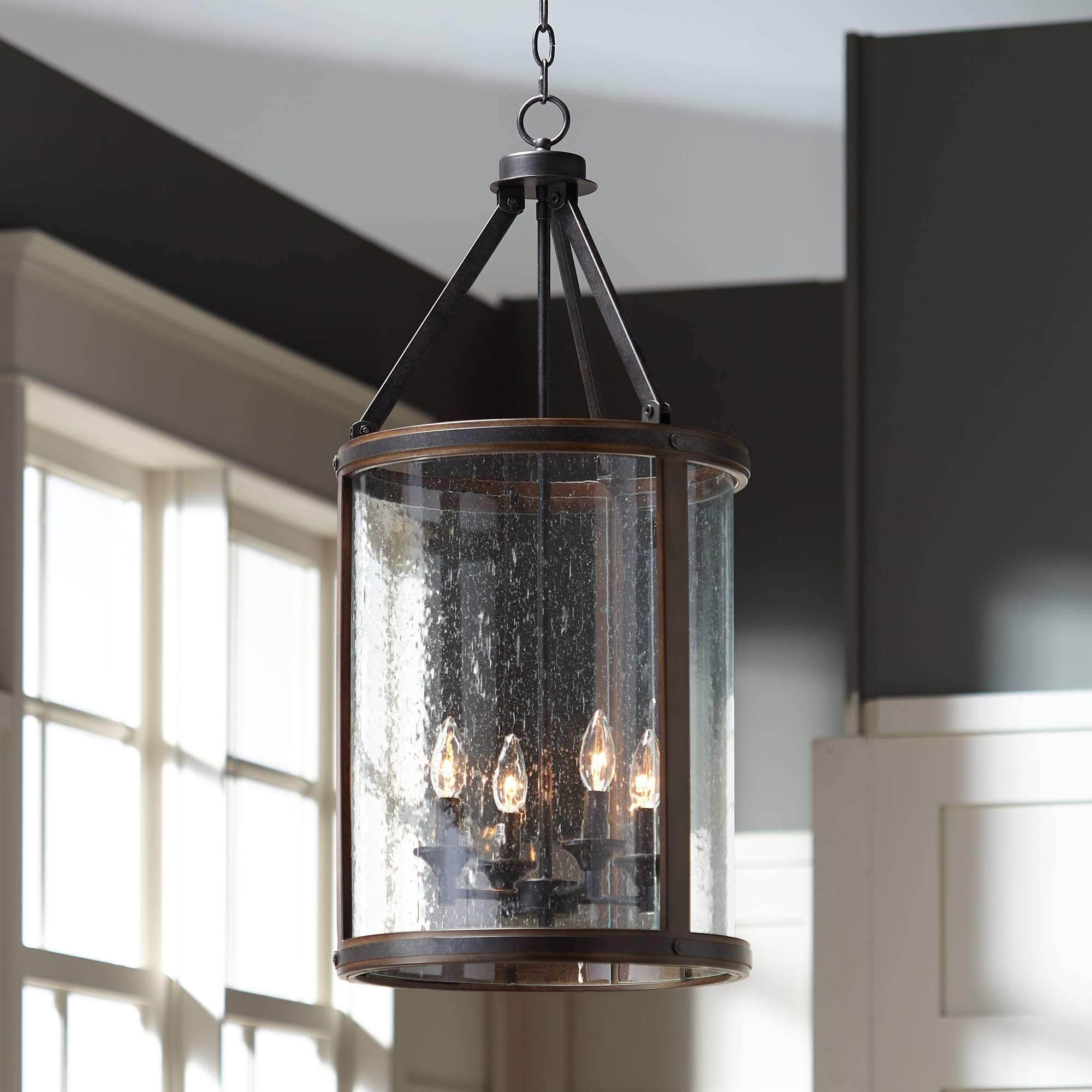 Clear Glass Shade Lantern Chandeliers Within Newest Gorham Iron Gray Pendant Chandelier 16" Wide Farmhouse Industrial Clear  Glass Shades 4 Light Fixture For Dining Room House Foyer Entryway Bedroom  Kitchen Island Hallway Ceilings – Franklin Iron Works – – Amazon (View 13 of 15)