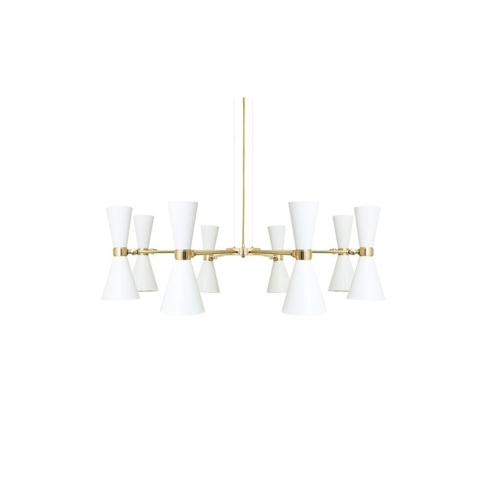 Contemporary White And Brass 8 Light Chandelier – Great For Hotels For Favorite White Powder Coat Chandeliers (View 1 of 15)