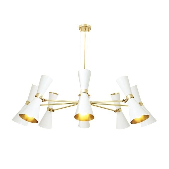 Contemporary White And Brass 8 Light Chandelier – Great For Hotels In Fashionable White Powder Coat Chandeliers (View 3 of 15)