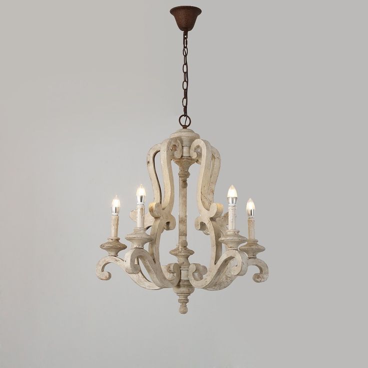 Cottage Style Distressed 5 Light Candelabra Chandelier With Scrolled Arms &  Rust Canopy (View 3 of 15)