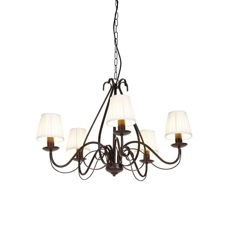 Cream And Rusty Lantern Chandeliers Throughout 2020 Chandelier Brown Pleated Cream Clamp Cap 5 Light – Giuseppe (View 4 of 15)