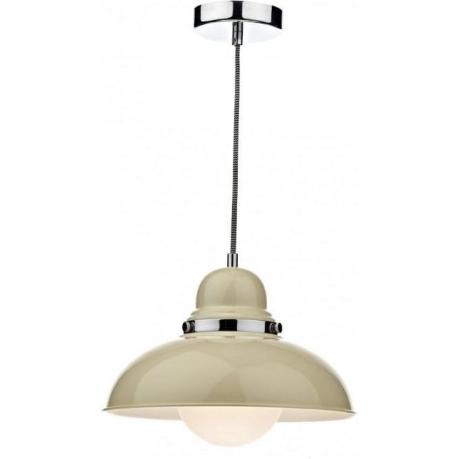 Cream Gloss Retro Style Ceiling Pendant Light For Over Table Or Island Pertaining To Well Known Gloss Cream Chandeliers (View 6 of 15)