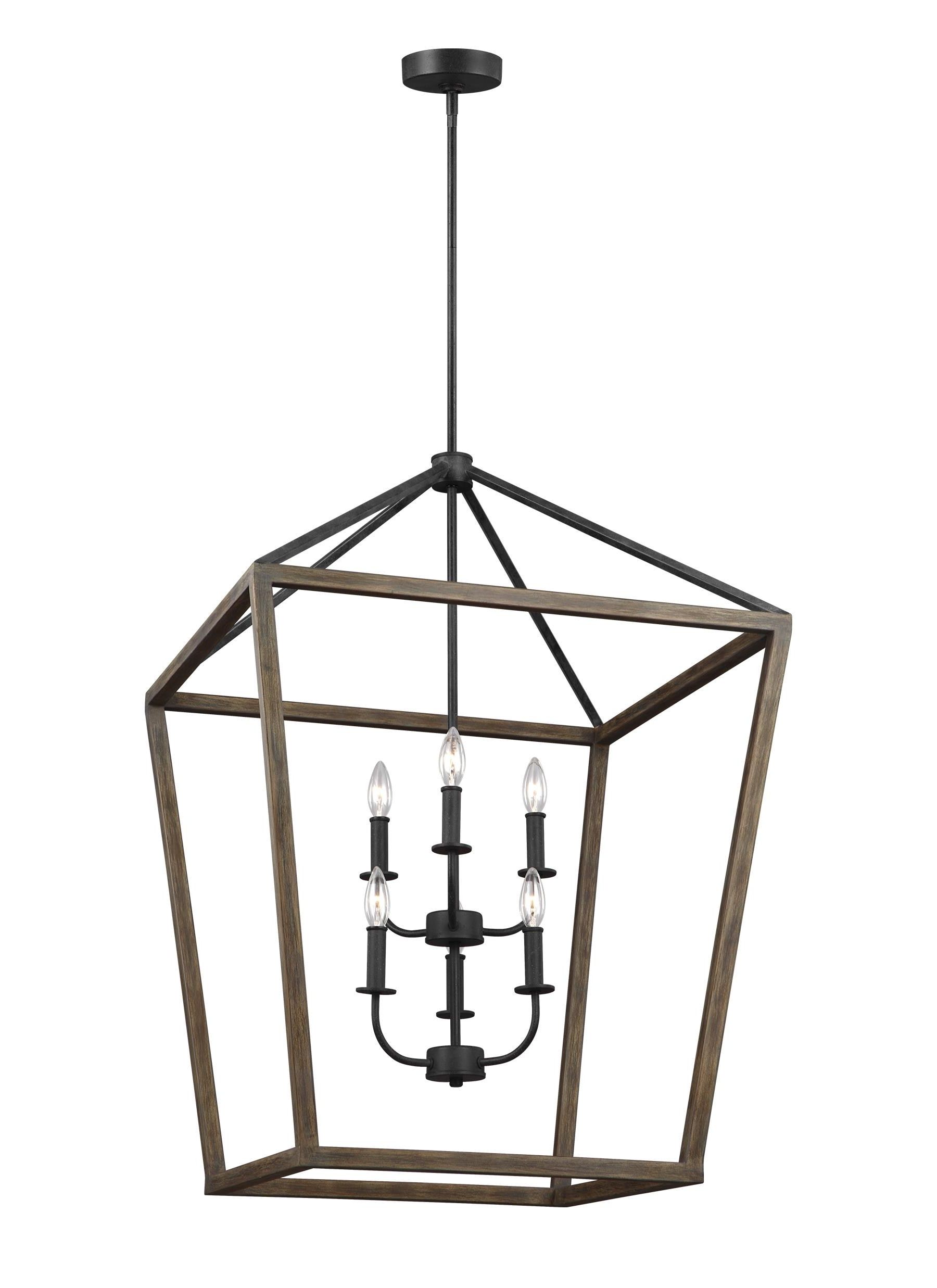 Current Feiss Gannet 6 Light Weathered Oak Wood And Antique Forged Iron  Modern/contemporary Lantern Pendant Light In The Pendant Lighting  Department At Lowes Pertaining To Weathered Oak Wood Lantern Chandeliers (View 9 of 15)
