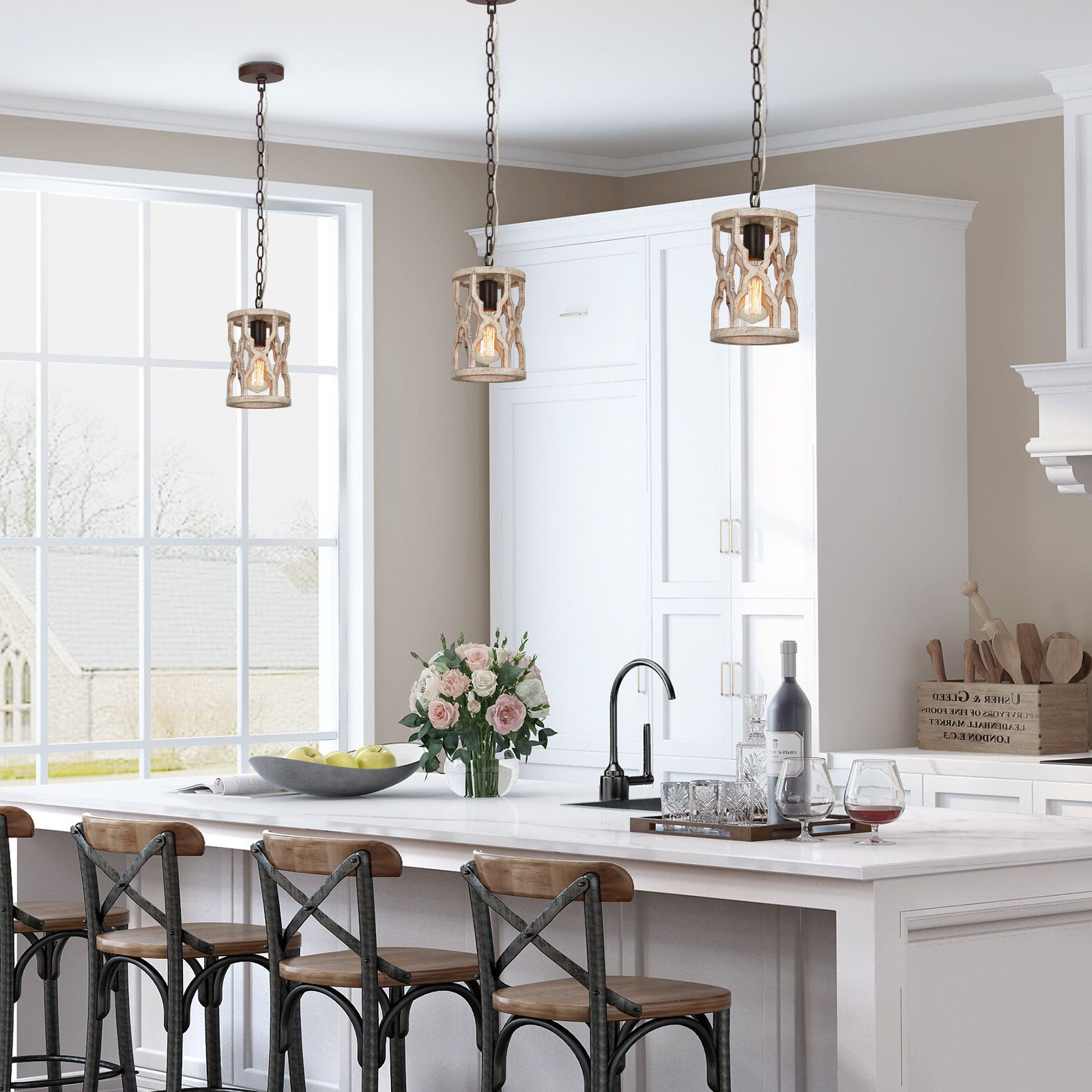 Current One Allium Way® Madely 1 – Light Wood Farmhouse Lantern Pendant (View 9 of 15)