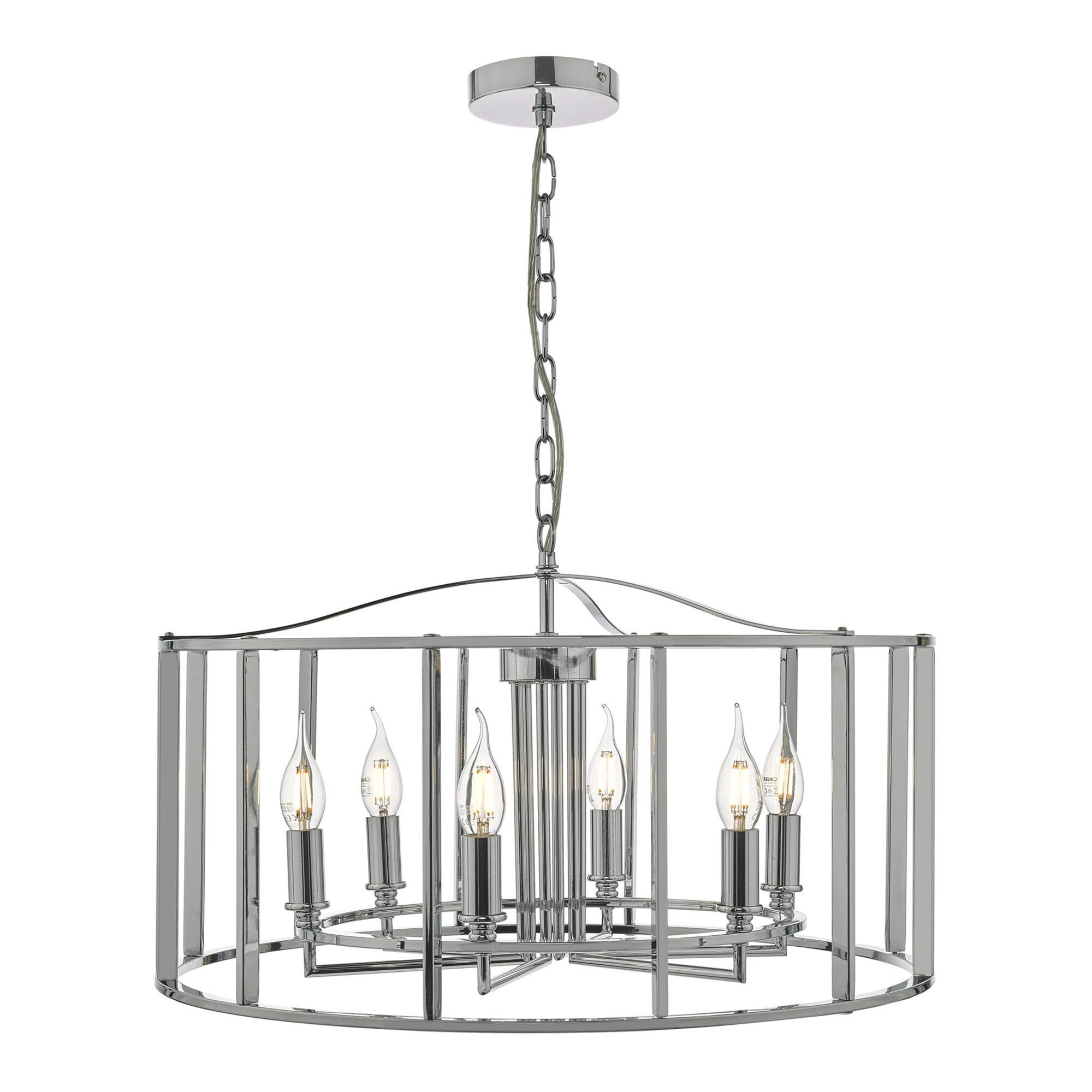 Dar Lighting 2020/21 Myk0650 Myka 6 Light Indoor Lantern Pendant In  Polished Chrome Finish 45463 – Indoor Lighting From Castlegate Lights Uk Within Well Known Six Light Lantern Chandeliers (View 4 of 15)