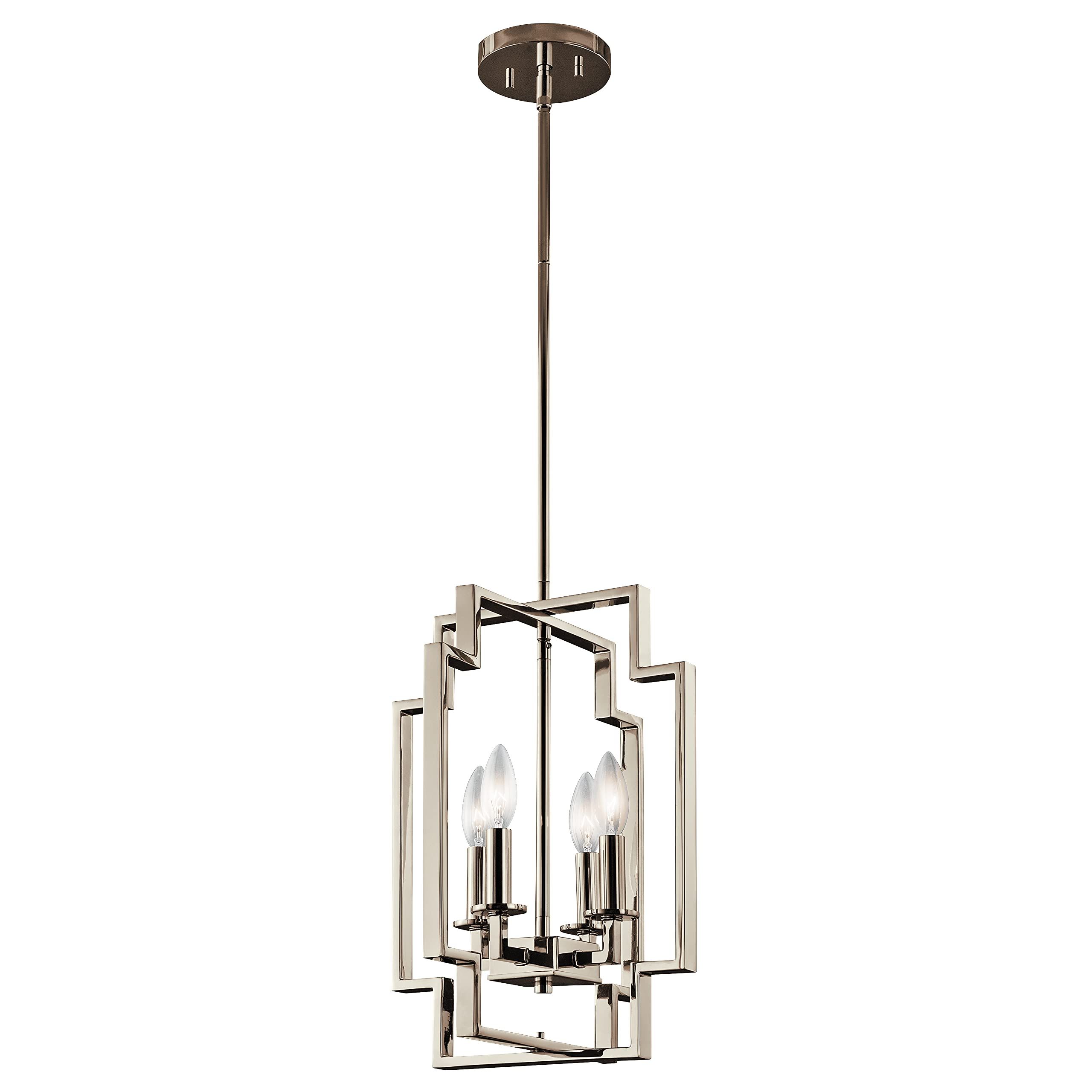 Deco Polished Nickel Lantern Chandeliers With Newest Kichler Downtown Deco 17" 4 Light Foyer Pendant In Polished Nickel – –  Amazon (View 8 of 15)