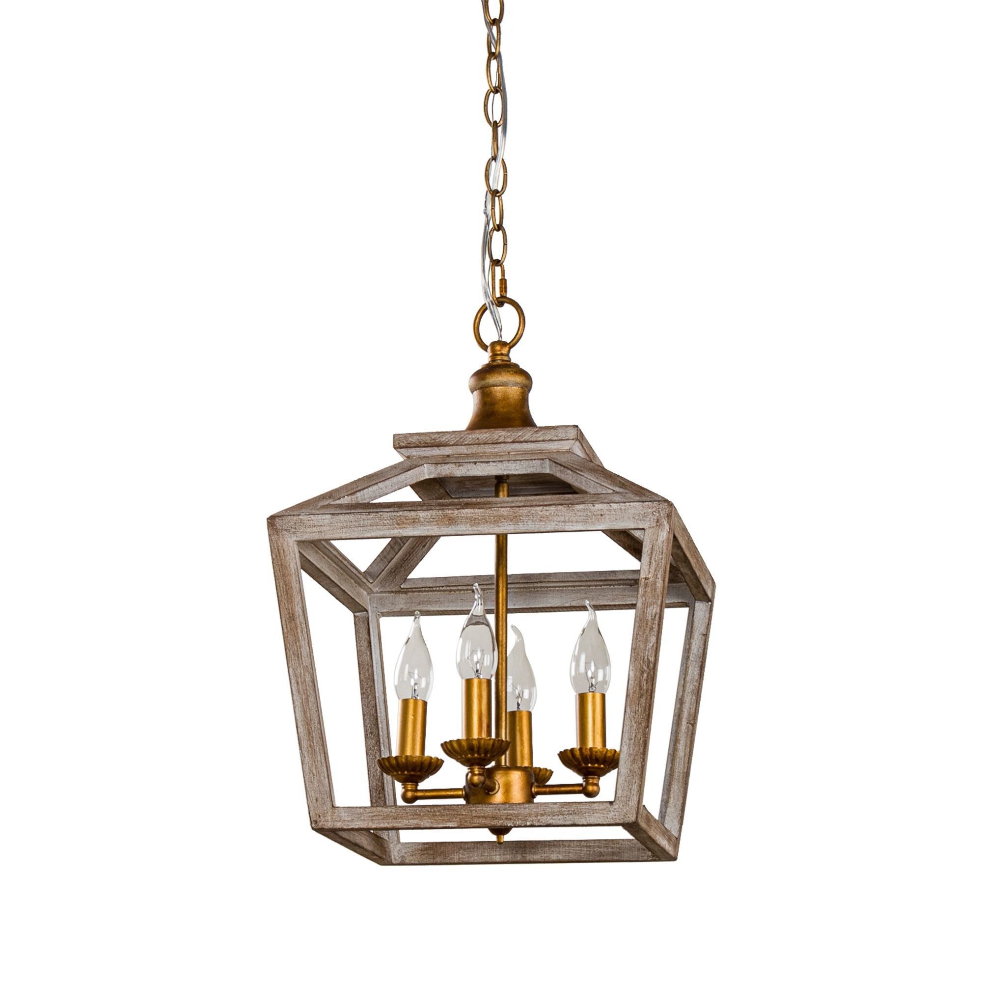Distressed Oak Lantern Chandeliers With Regard To Recent Gold 4 Light Distressed Wood Lantern Pendant Chandelier – On Sale –  Overstock –  (View 14 of 15)