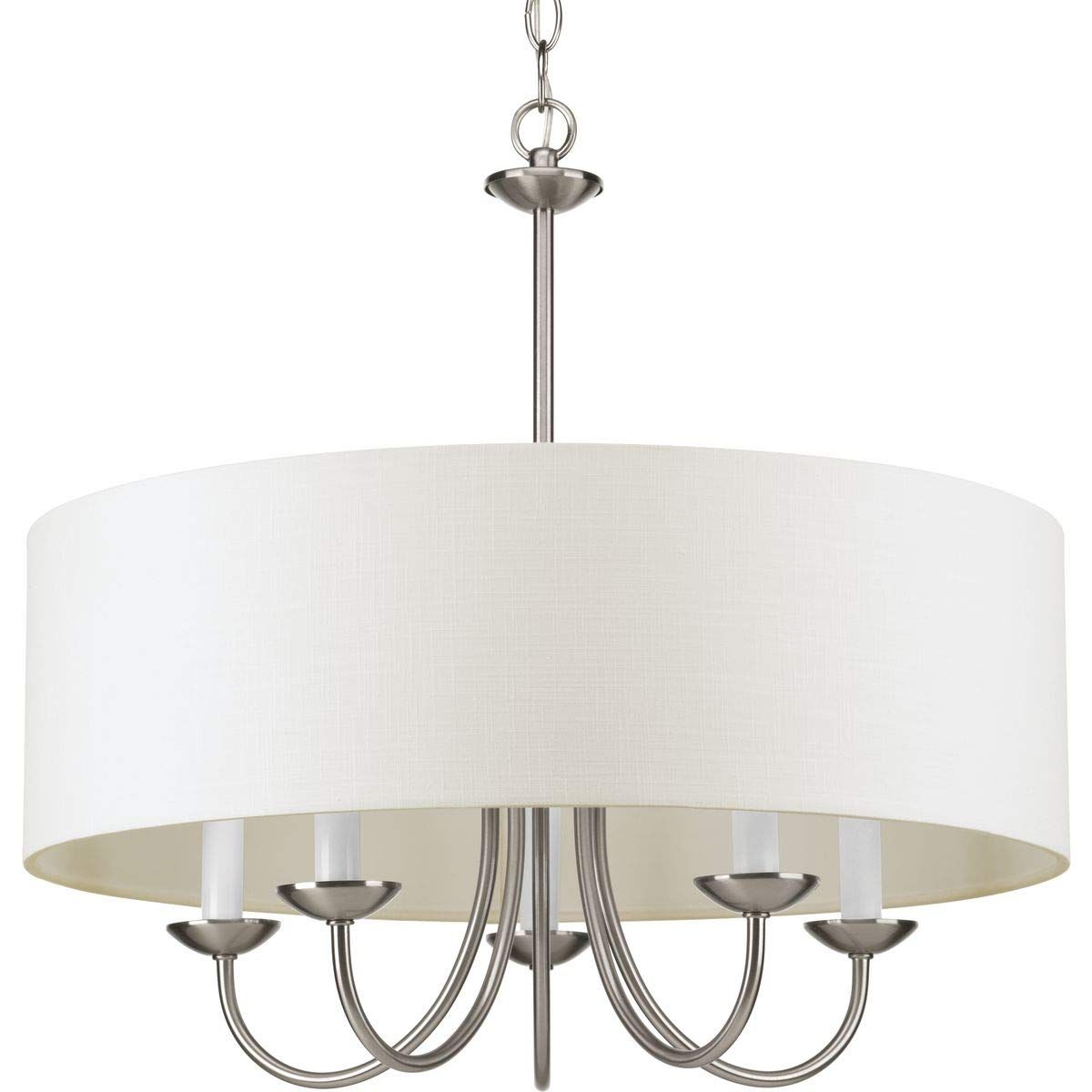 Drum Shade Collection 5 Light White Textured Linen Shade Farmhouse  Chandelier Light Brushed Nickel – Close To Ceiling Light Fixtures –  Amazon In Well Known Textured Nickel Lantern Chandeliers (View 15 of 15)