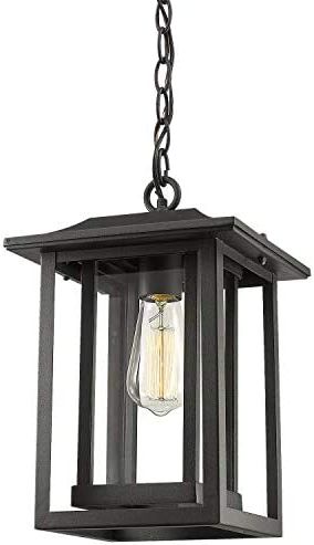 Exterior Hanging Lantern, Chain  Adjustable, Sand Textured Black With Clear Glass – A197h 1pk – – Amazon In Latest Textured Black Lantern Chandeliers (View 8 of 15)