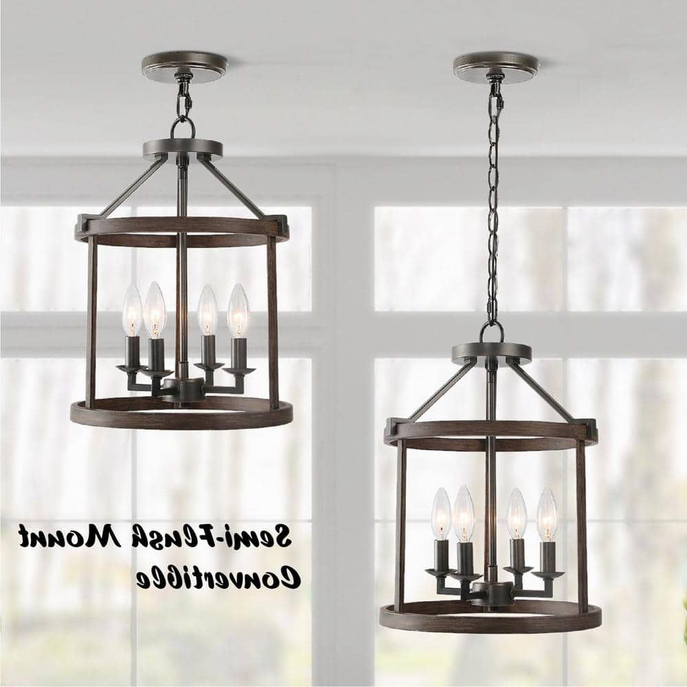 Famous 28 Inch Lantern Chandeliers Within Lnc Farmhouse Dark Bronze Chandelier With Faux Wood Accents, 4 Light Island Lantern  Pendant Light For Kitchen Foyer Entryway Baziq2hd1340686 – The Home Depot (View 9 of 15)