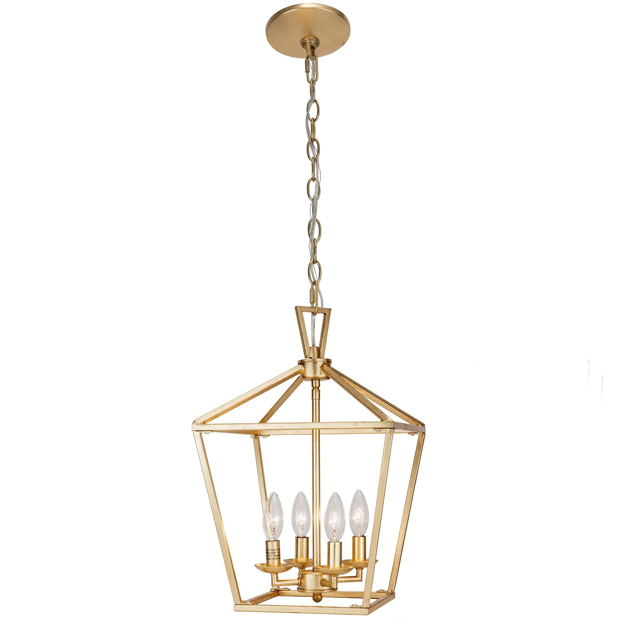 Famous Untrammelife 4 Light Aged Gold Lantern Pendant Light, Adjustable Height  Metal Geometric Light Fixture 12'' Classic Cage Lantern Chandelier For  Kitchen Island Hallway, Hand Pasted Gold Foil Finish – – Amazon Throughout Gold Leaf Lantern Chandeliers (View 3 of 15)