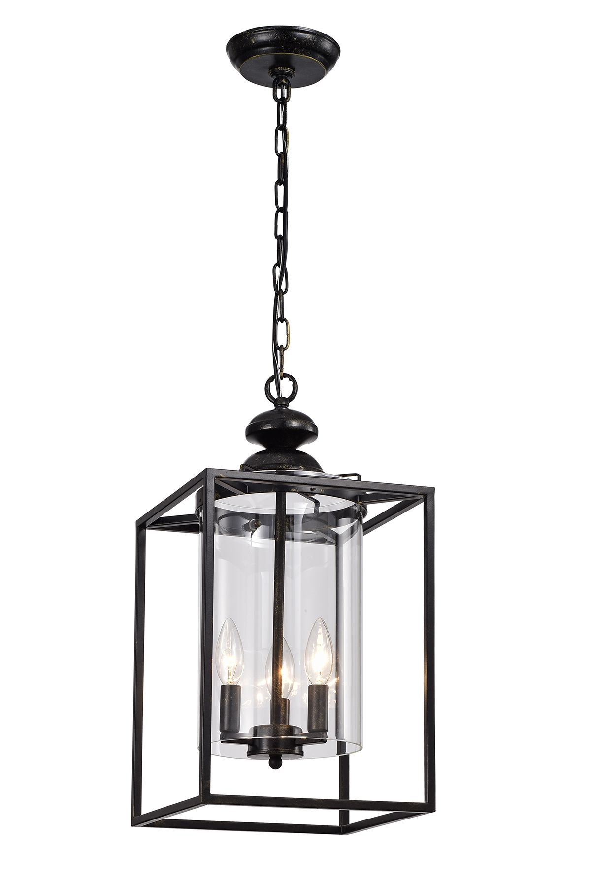 Fashionable Clear Glass Shade Lantern Chandeliers Within 3 Light Antique Bronze Metal Lantern Chandelier With A Hurricane Glass Shade  – Edvivi Lighting (View 12 of 15)
