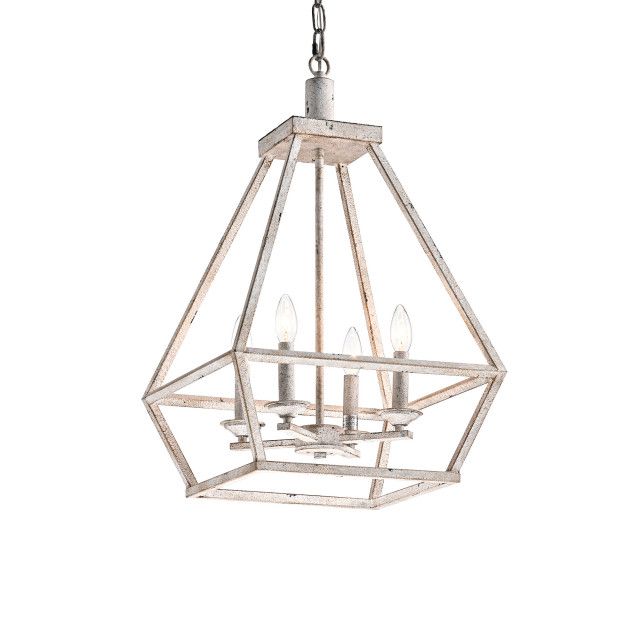 Fashionable Cottage White Lantern Chandeliers With Regard To 4 Light Antique White Lantern Pendant Geometric Chandelier Farmhouse –  Transitional – Chandeliers  Edvivi Lighting (View 6 of 15)