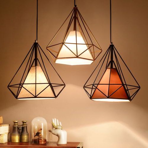Favorite Cage Metal Shade Chandeliers Regarding Modern Industrial Style Metal Wire Frame Ceiling Light Shades Diamond Cage  Decor In Home, Furniture & Diy… (View 13 of 15)