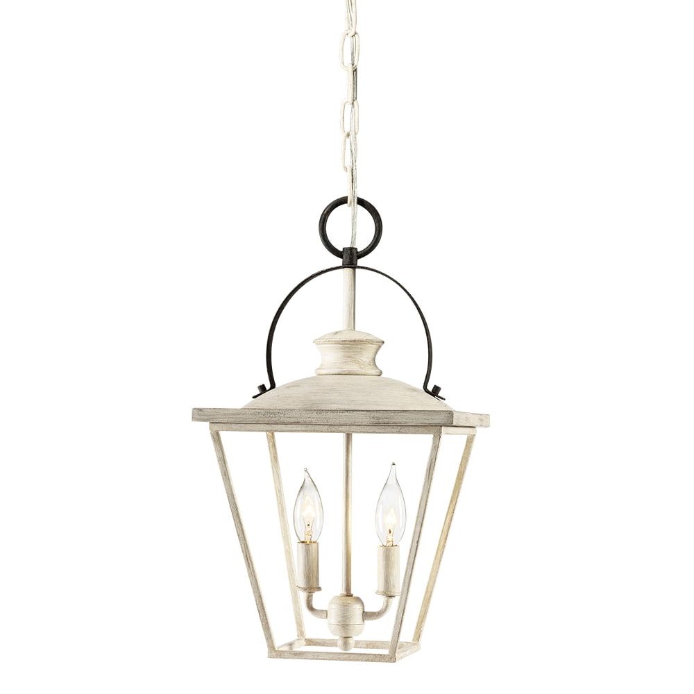 Favorite County French Iron Lantern Chandeliers In Kichler Arena Cove 2 Light Distressed Antique White And Rust French Country/cottage  Lantern Pendant Light In The Pendant Lighting Department At Lowes (View 14 of 15)