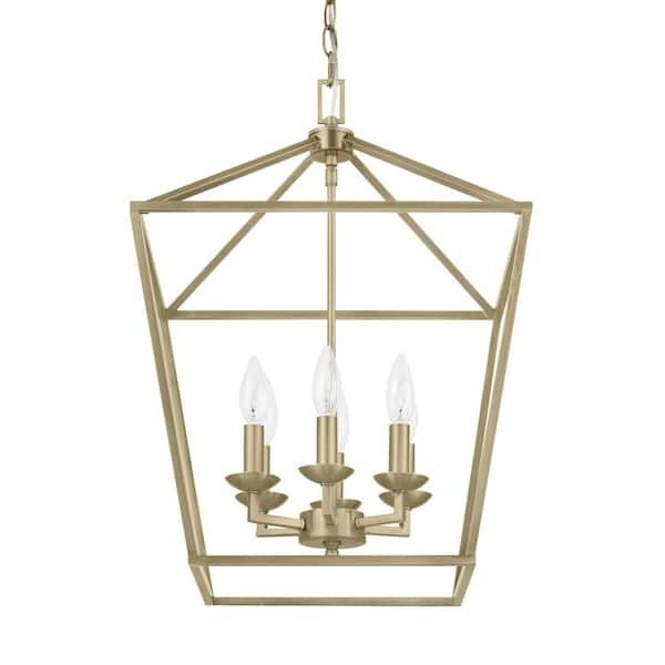 Favorite Home Decorators Collection Weyburn 6 Light Brushed Brass Caged Farmhouse  Chandelier For Dining Room, Lantern Kitchen Light 66201 Bb – The Home Depot Pertaining To Brushed Champagne Lantern Chandeliers (View 7 of 15)