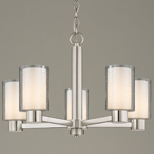 Favorite Seeded Frosted Glass Chandelier Satin Nickel 5 Lt (View 15 of 15)