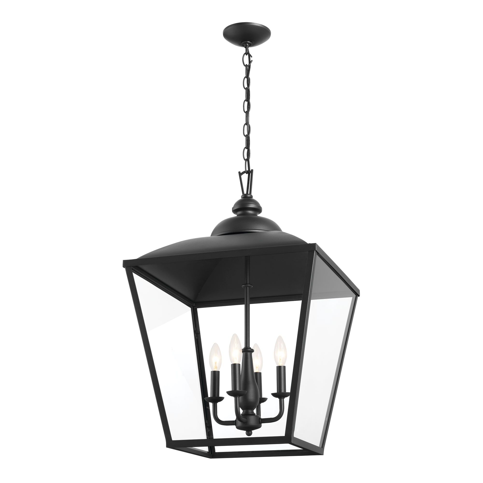 Favorite Textured Black Lantern Chandeliers Within Kichler Dame 4 Light Textured Black Farmhouse Clear Glass Lantern Pendant  Light In The Pendant Lighting Department At Lowes (View 3 of 15)