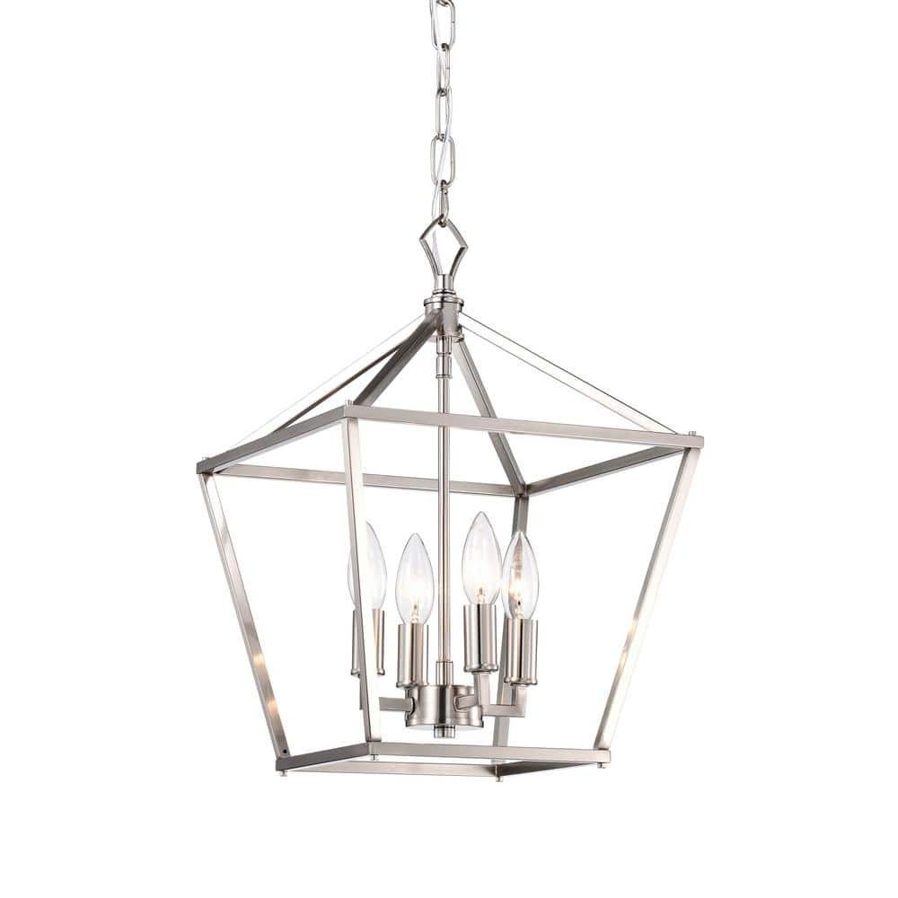Favorite Textured Nickel Lantern Chandeliers In Edvivi Renzo 4 Light Brushed Nickel Caged Candle Style Modern Farmhouse  Pendant Epl1351bn – The Home Depot (View 11 of 15)