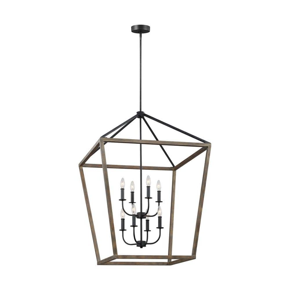 Feiss Gannet 8 Light Weathered Oak Wood/antique Forged Iron Rustic  Farmhouse Hanging Candlestick Chandelier F3194/8wow/af – The Home Depot For 2019 Weathered Oak Wood Lantern Chandeliers (View 6 of 15)