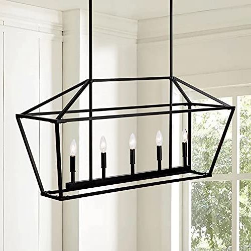 Five Light Lantern Chandeliers Within Well Known Untrammelife 5 Light Linear Pendant Light Fixture, Kitchen Island Lantern  Pendant Lighting, Linear Chandelier With Adjustable Height In Coal Black  Finish – – Amazon (View 13 of 15)