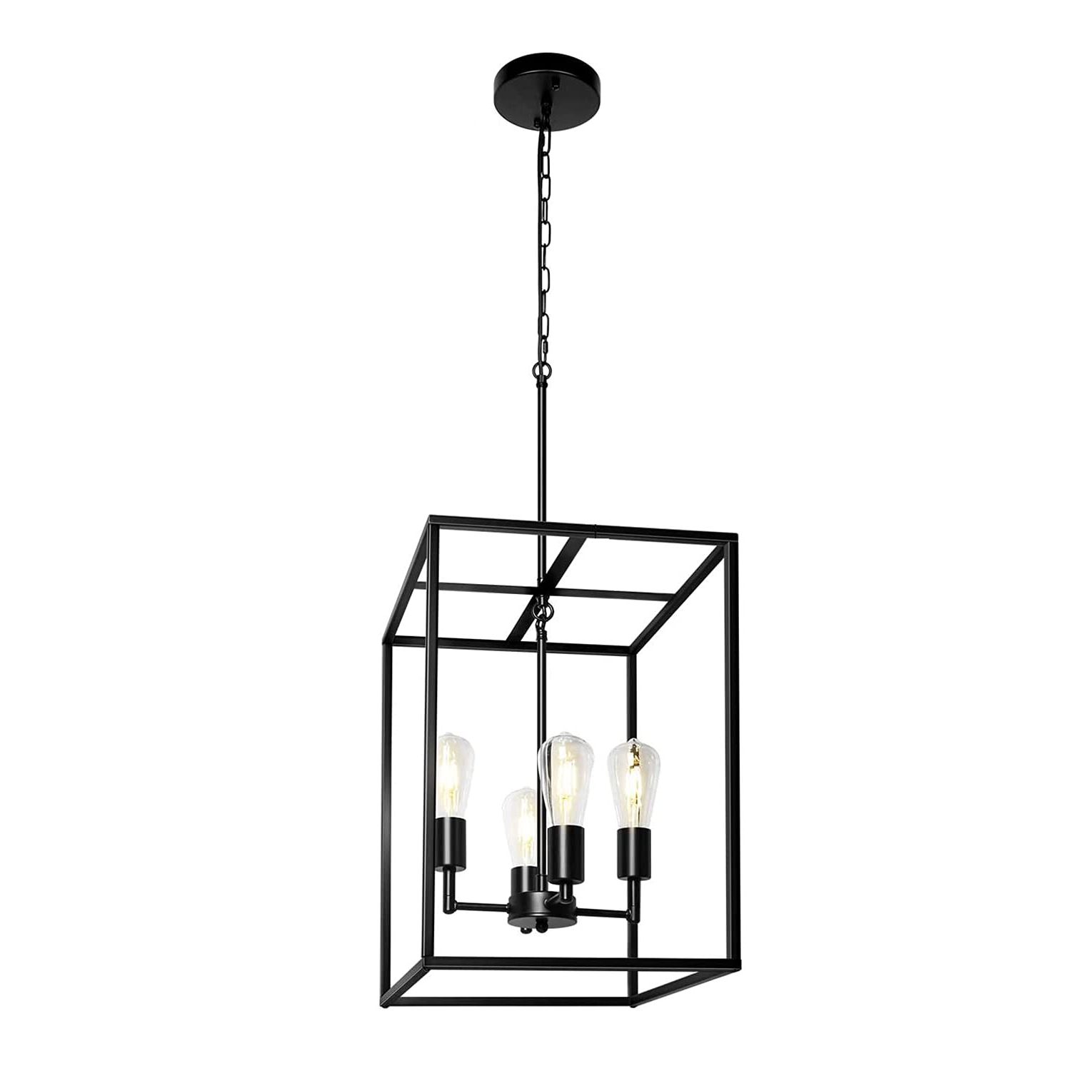 Flat Black Lantern Chandeliers Throughout Well Liked Matte Black Farmhouse Chandelier Light Fixture Industrial Lantern Pendant  Light For Dinning Room Kitchen Island Foyer Hallway Living Room Bedroom – –  Amazon (View 15 of 15)