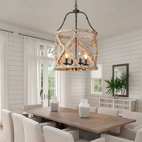 Four Light Lantern Chandeliers For Popular Rustic Distressed Carved Wood 4 Light Lantern Chandelier In Rust Homary (View 7 of 15)