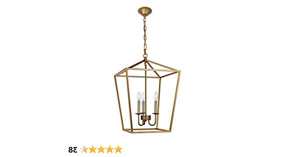 Foyer Lantern Pendant Light Fixture, Dst Gold Iron Cage Chandelier  Industrial Led Ceiling Lighting, Size: D17'' H25'' Chain 45'' : Everything  Else – Amazon With Regard To Fashionable 25 Inch Lantern Chandeliers (View 8 of 15)