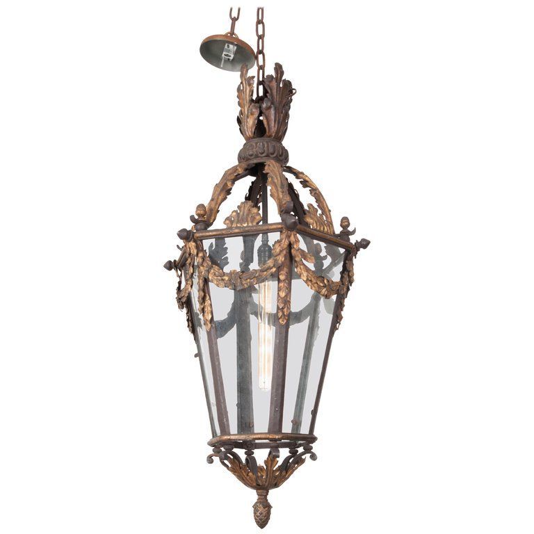 French 19th Century Iron And Gilt Brass Single Light Lantern (View 14 of 15)