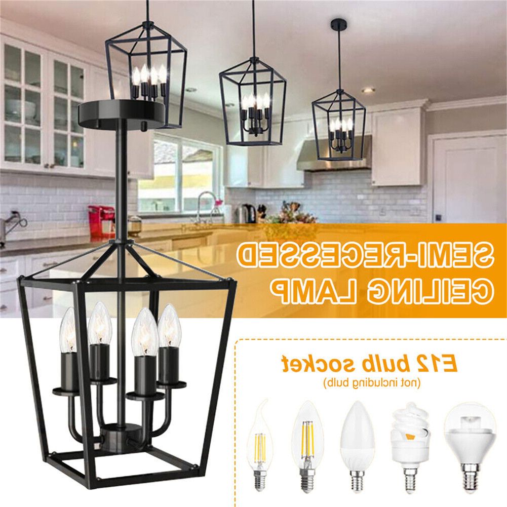French Country E12, E14 Iron Square Lantern Chandelier With 4 Light Home  Decor (View 1 of 15)