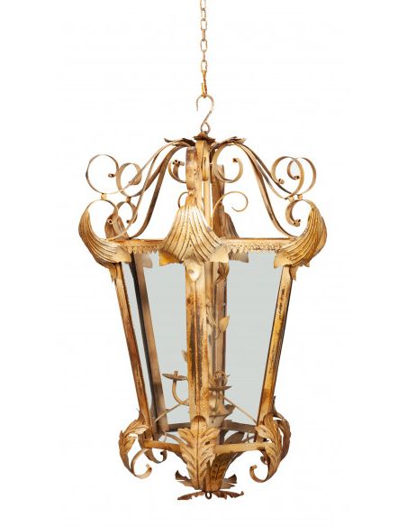 French Iron Lantern Chandeliers With Most Recent Lantern Ceiling Chandelier In Wrought Iron, Cream Aged Finish (View 1 of 15)