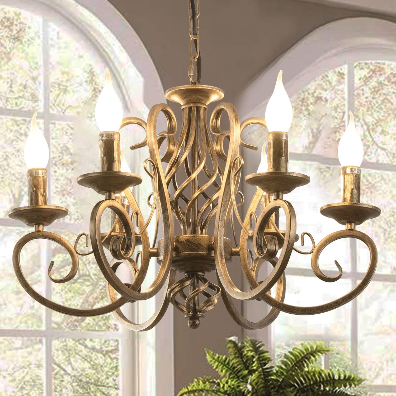Ganeed French Country Chandeliers,6 Lights Candle Wrought Iron Chandelier,rustic  Farmhouse Pendant Light Fixture Hanging Lighting For Kitchen Island,dining  Room,living Room,foryer – – Amazon For Preferred County French Iron Lantern Chandeliers (View 9 of 15)