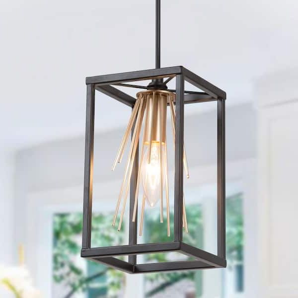 Gild One Light Lantern Chandeliers With Regard To Most Up To Date Uolfin Modern Lantern Kitchen Island Pendant Light 1 Light Black And Brass  Cage Pendant Light With Firework Shape Design T7ziqihd24083qb – The Home  Depot (View 12 of 15)