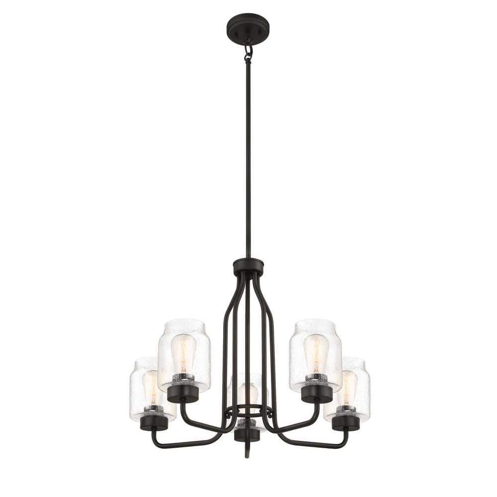 Good Lumensmadison Avenue 5 Light Coal Chandelier With Clear Seeded  Glass Shades 17095 – The Home Depot Regarding Most Up To Date Seeded Clear Glass Chandeliers (View 7 of 15)