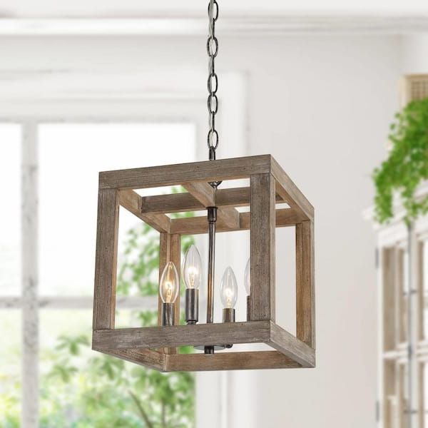 Handcrafted Wood Lantern Chandeliers With Most Popular Uolfin Modern Farmhouse Lantern Chandelier Pendant Light 4 Light Handcrafted  Wood Pendant Light For Kitchen Island 628r7neaz2u3726 – The Home Depot (View 14 of 15)