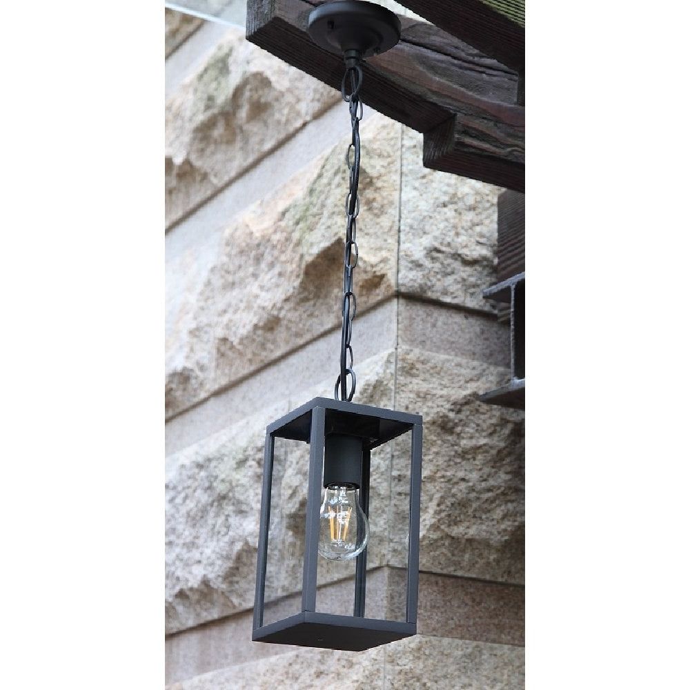 Ip54 Traditional Black Aluminium Hanging Porch Lantern With Clear Glass Intended For Favorite Graphite Lantern Chandeliers (View 4 of 15)