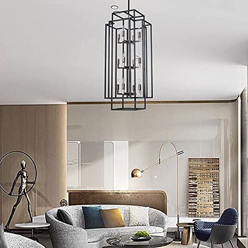 J&e Home 12 Light Lantern Tiered Pendant Light Fixtures,island Light,hall  Foyer Hanging Chandelier,wrought Iron Finish For Kitchen Island Farmhouse  Entryway Brushed Nickel, Black Grey – – Amazon In Most Recent 12 Light Lantern Chandeliers (View 4 of 15)