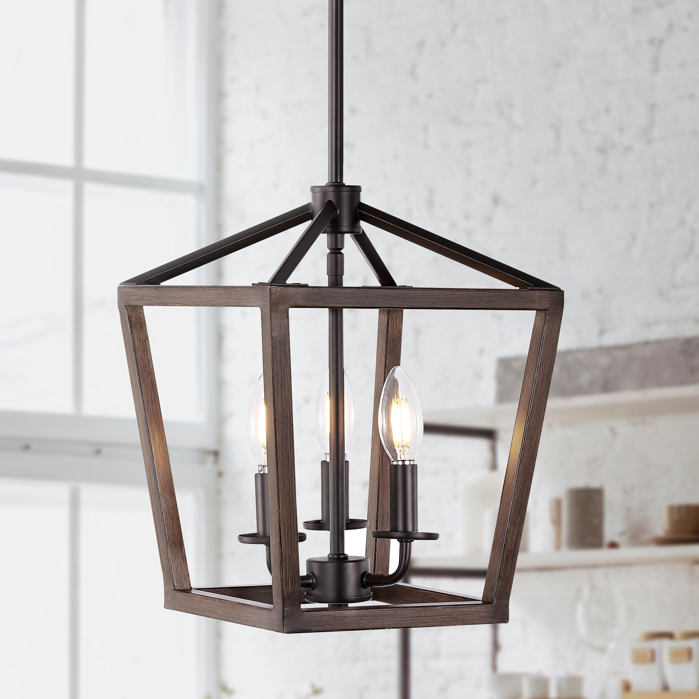 Jonathan Y Oria Industrial Rustic 3 Light Oil Rubbed Bronze Farmhouse  Lantern Led Pendant Light In The Pendant Lighting Department At Lowes Inside Current Rustic Gray Lantern Chandeliers (View 9 of 15)