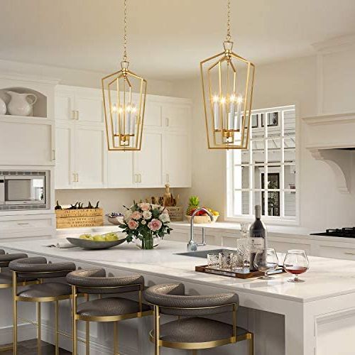 Ksana Gold Chandelier, 4 Light Gold Lantern Pendant Light With Adjustable  Framework For Kitchen, Dining Room, 14" W X  (View 8 of 15)